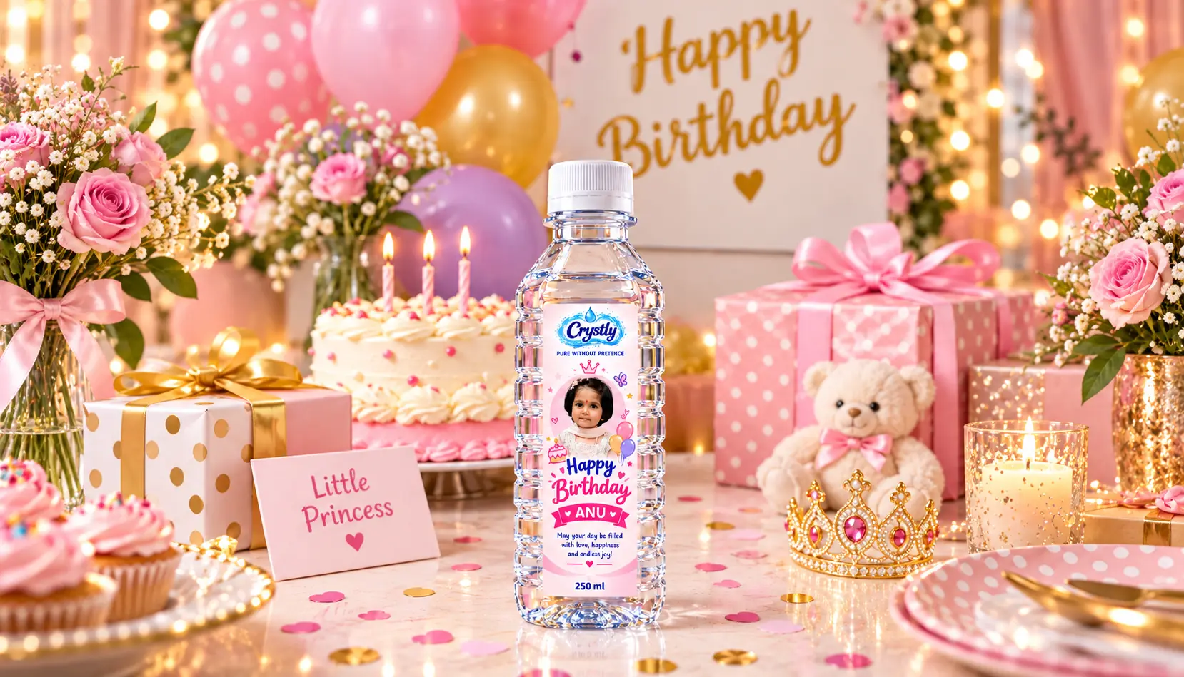 Birthday event partner with Crystly bottles